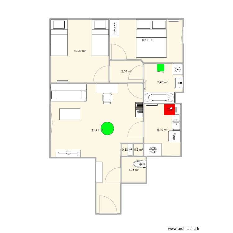 Appartement. Plan de 9 pièces et 53 m2