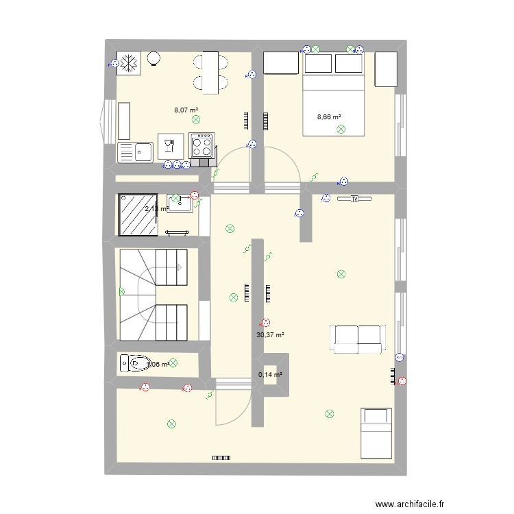 etage maison 1. Plan de 6 pièces et 50 m2