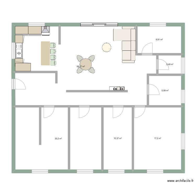 Simulation Dupont. Plan de 7 pièces et 132 m2