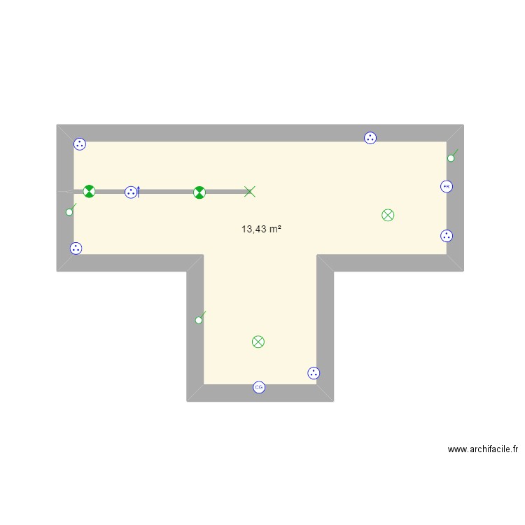 electrique. Plan de 1 pièce et 13 m2