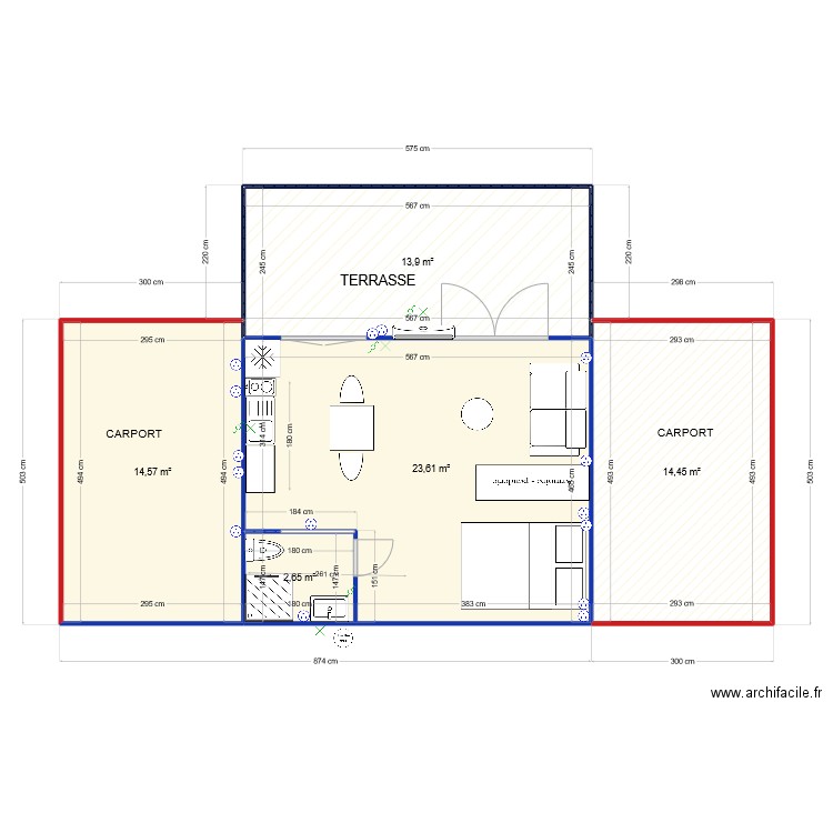 base studio 1. Plan de 5 pièces et 69 m2