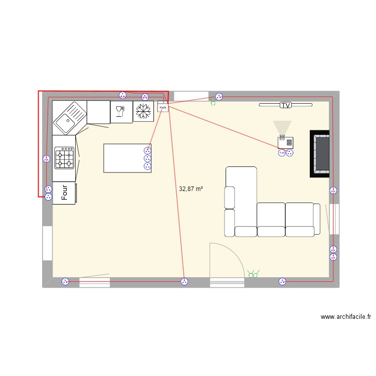 cuisine nadege. Plan de 1 pièce et 30 m2