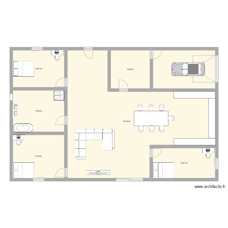 MAISON. Plan de 7 pièces et 194 m2