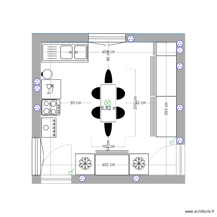 cuisine. Plan de 1 pièce et 16 m2