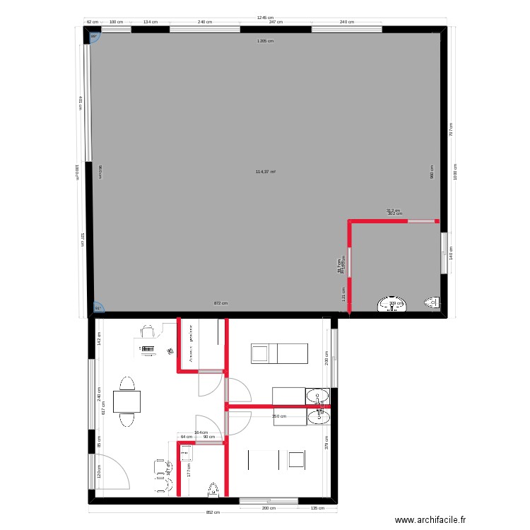 projet. Plan de 1 pièce et 114 m2