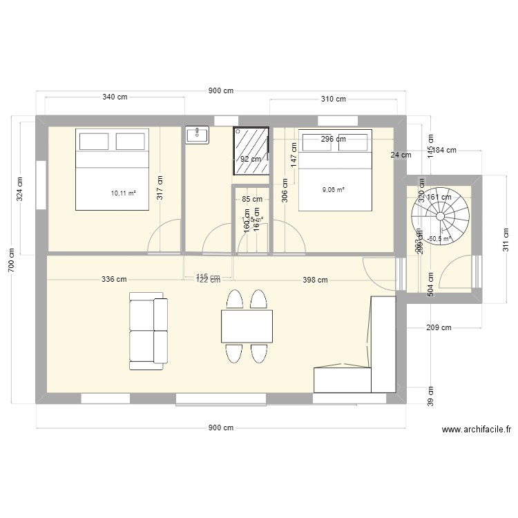 chalet. Plan de 4 pièces et 25 m2