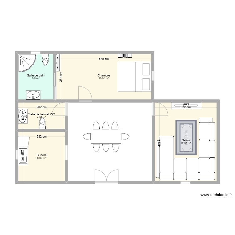 aziz. Plan de 5 pièces et 52 m2