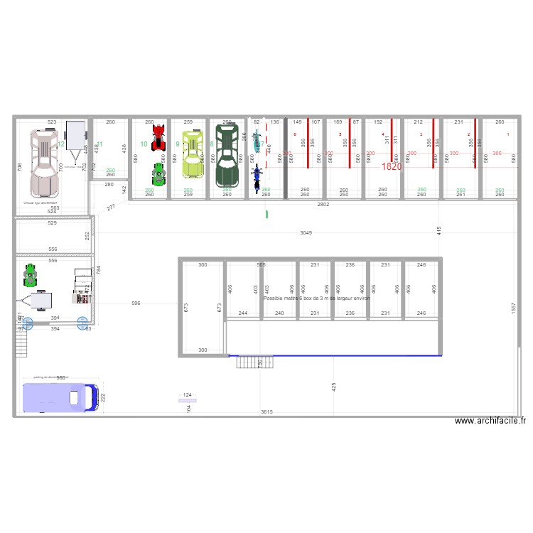 box et caravannes. Plan de 19 pièces et 831 m2