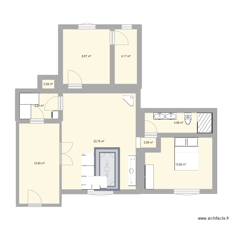 Maison Bonne échelle. Plan de 9 pièces et 67 m2