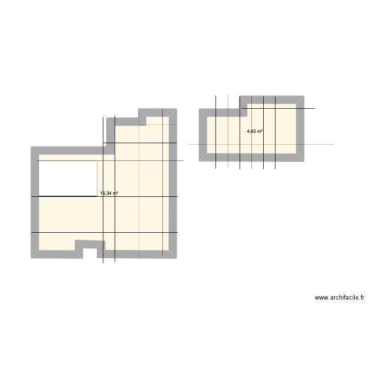 Plafond. Plan de 2 pièces et 21 m2