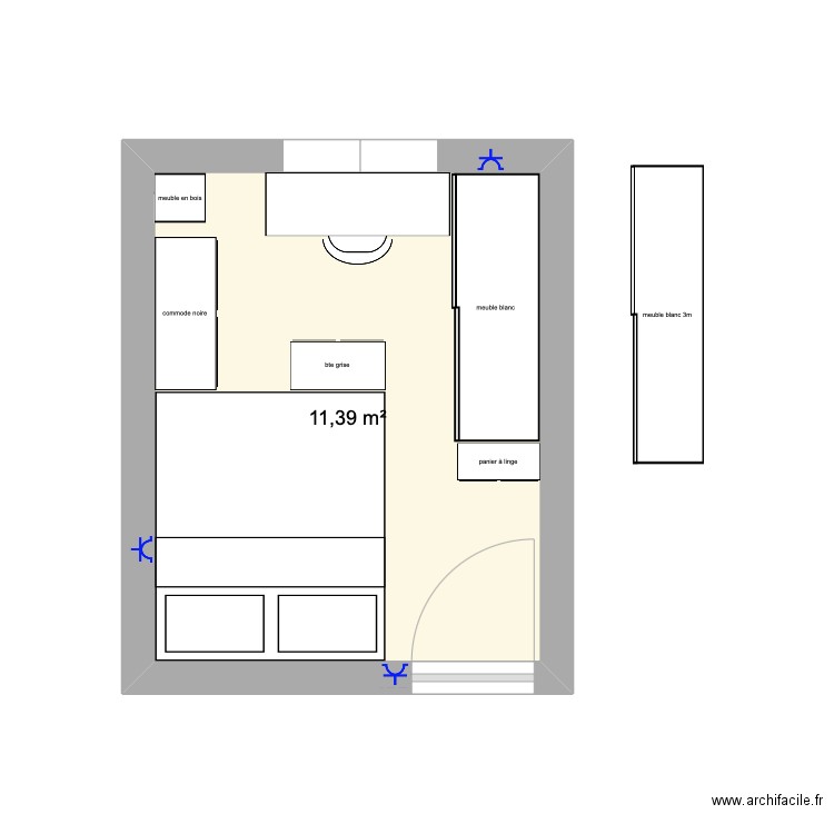 room design. Plan de 1 pièce et 11 m2