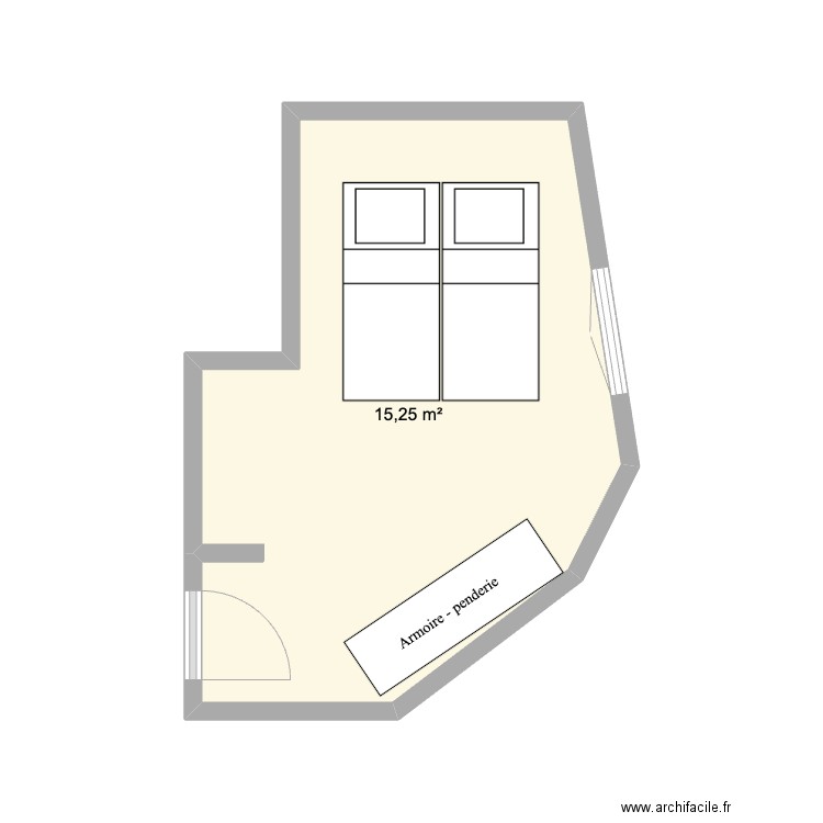 Chambre Love. Plan de 1 pièce et 15 m2