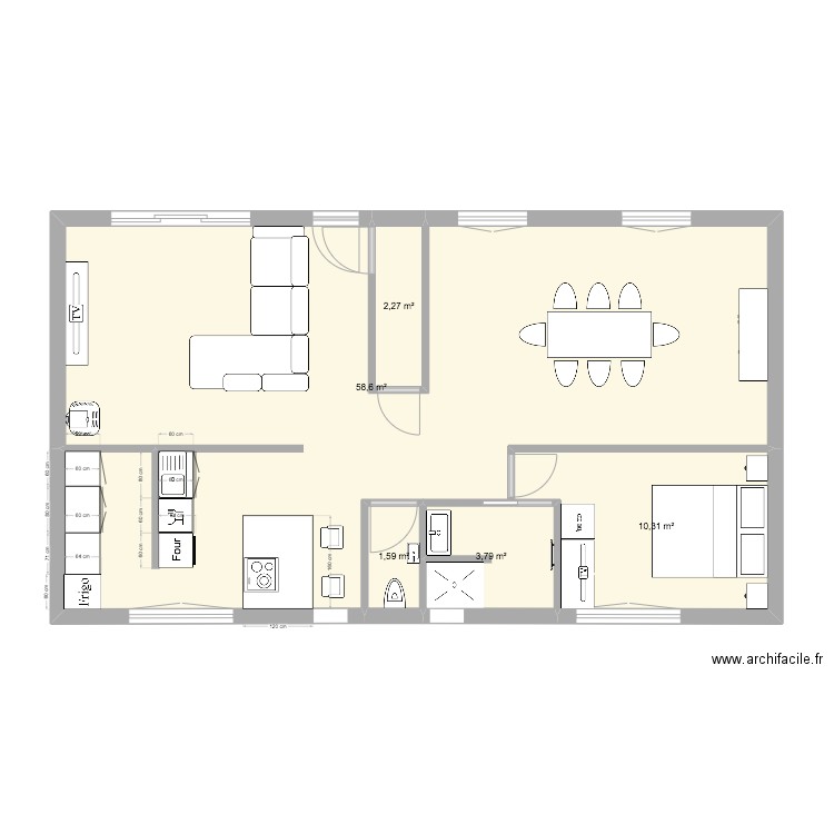 1er. Plan de 5 pièces et 77 m2