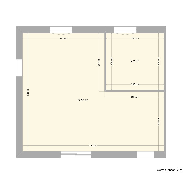 salon maison. Plan de 2 pièces et 46 m2