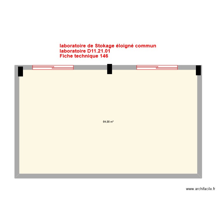 laboratoire stockage éloigné v0. Plan de 1 pièce et 65 m2