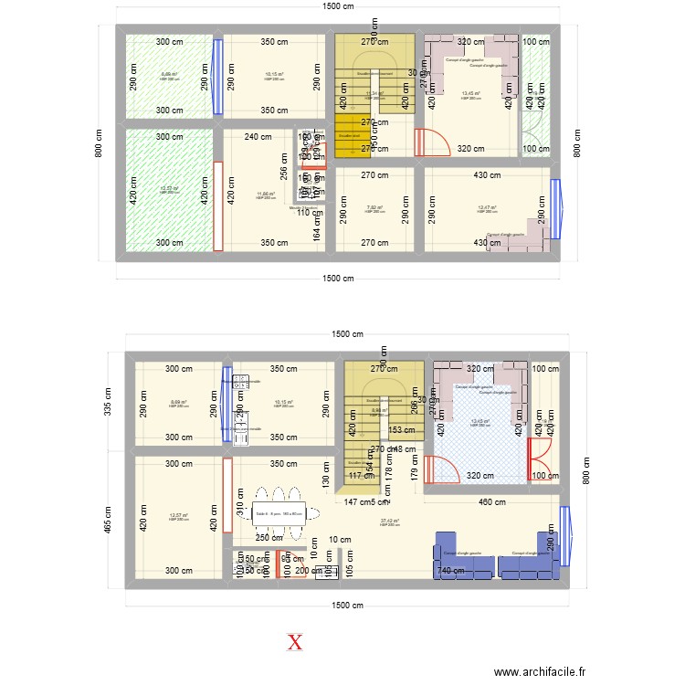 rdc. Plan de 19 pièces et 192 m2