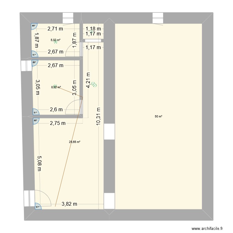 etage. Plan de 4 pièces et 89 m2