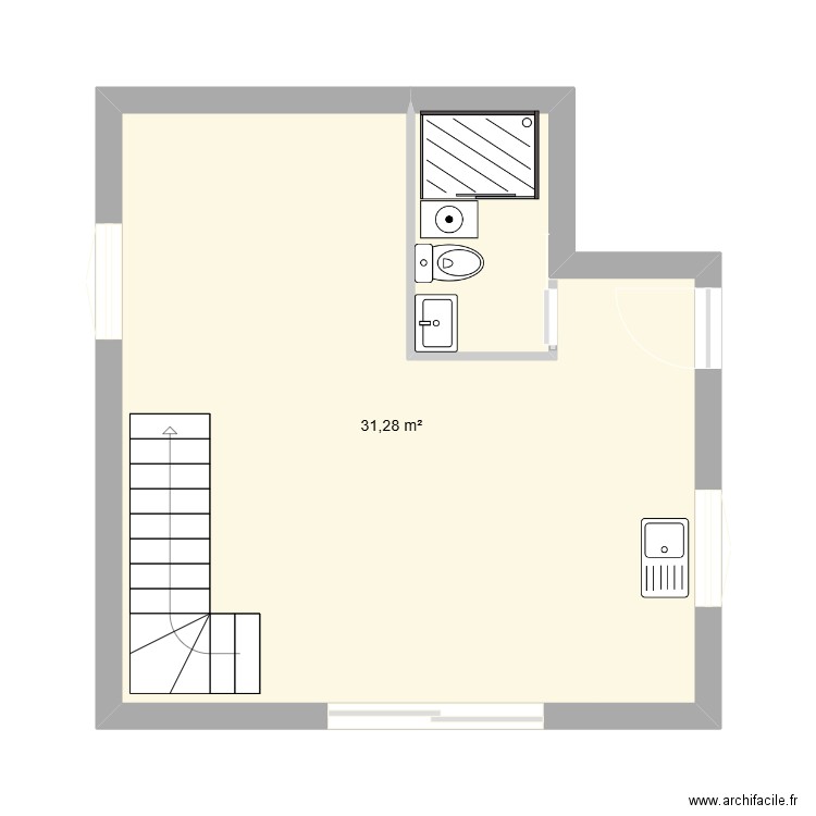 maisonnette. Plan de 1 pièce et 31 m2