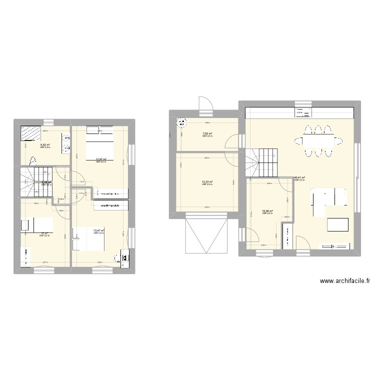 math. Plan de 9 pièces et 130 m2