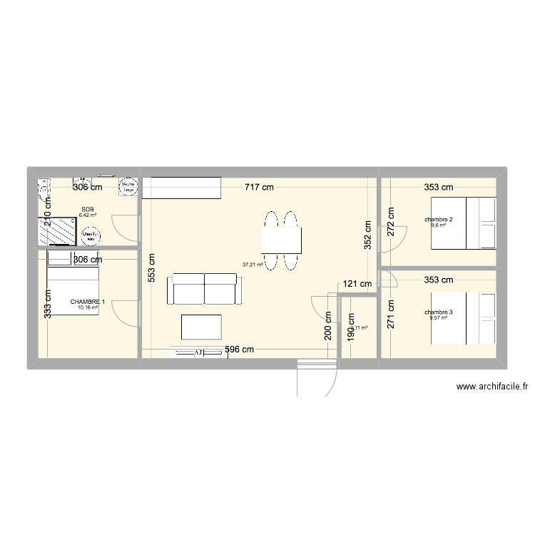 logement 2. Plan de 6 pièces et 75 m2