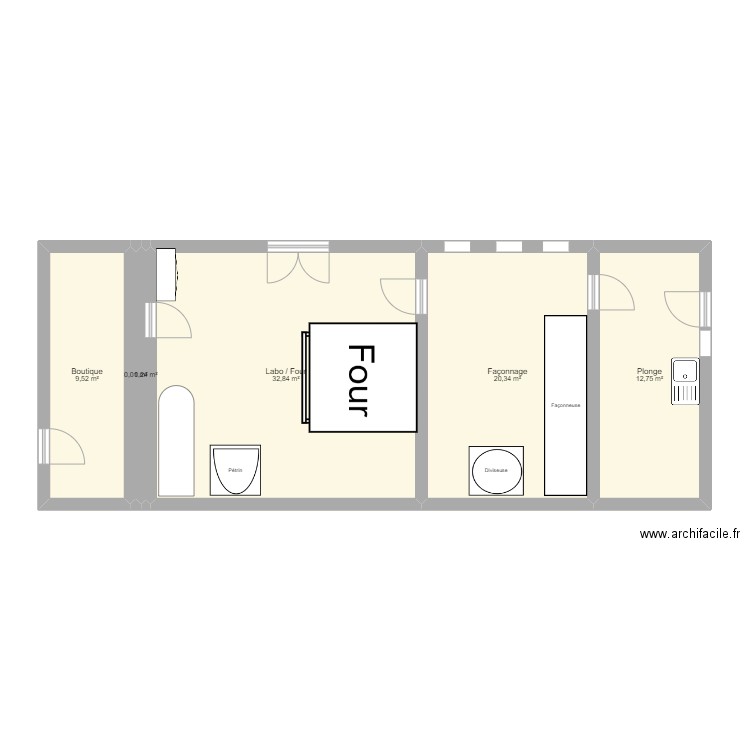 Boulangerie Houeillès. Plan de 6 pièces et 76 m2