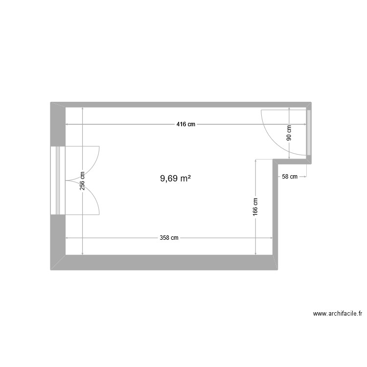 Chambre 2 Mantes. Plan de 1 pièce et 10 m2