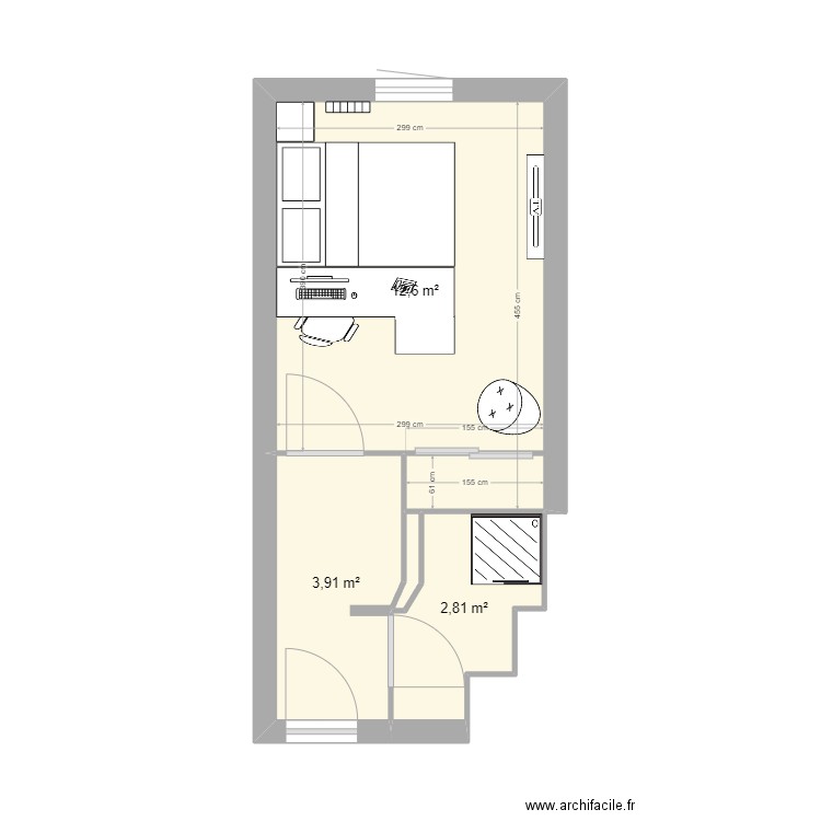 Plan appartement étudiant. Plan de 4 pièces et 19 m2