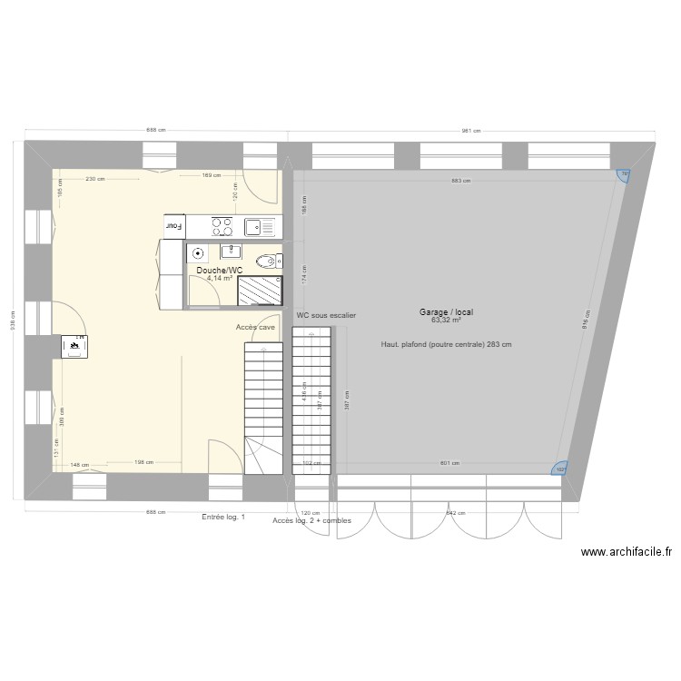 Cotes Sejour. Plan de 3 pièces et 111 m2