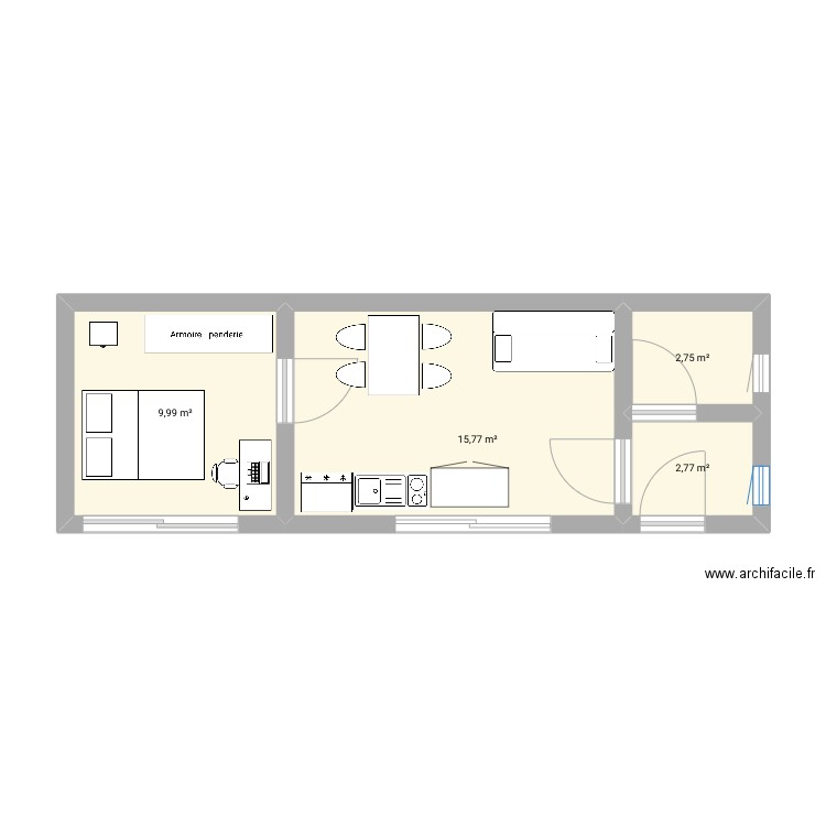 cabane jardin. Plan de 4 pièces et 31 m2