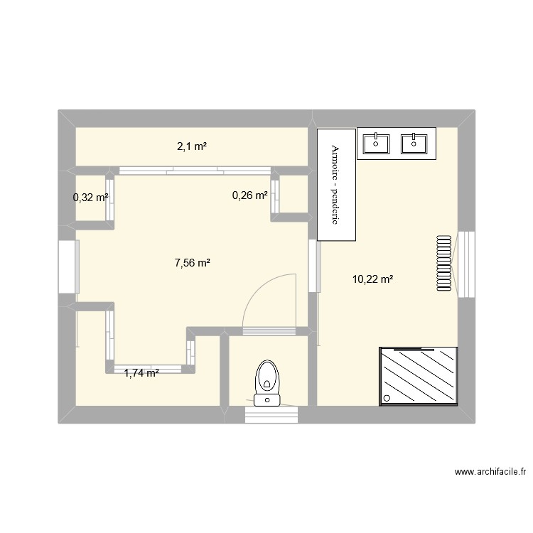 EXTENTION CHAMBRE PM 22 01 2025. Plan de 6 pièces et 22 m2