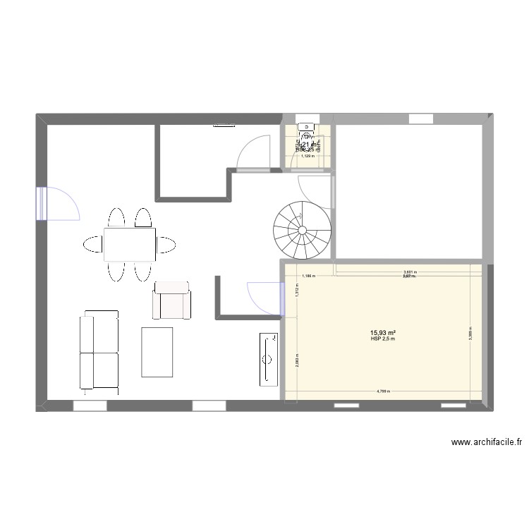 rez st gingolph. Plan de 2 pièces et 17 m2