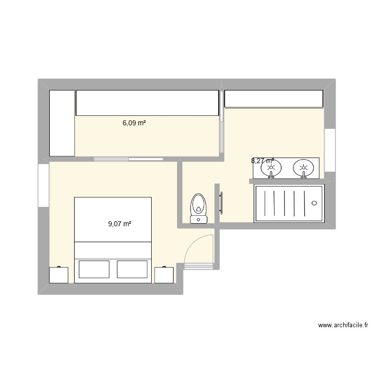 ETAGE CHATEAU BIS4. Plan de 3 pièces et 23 m2