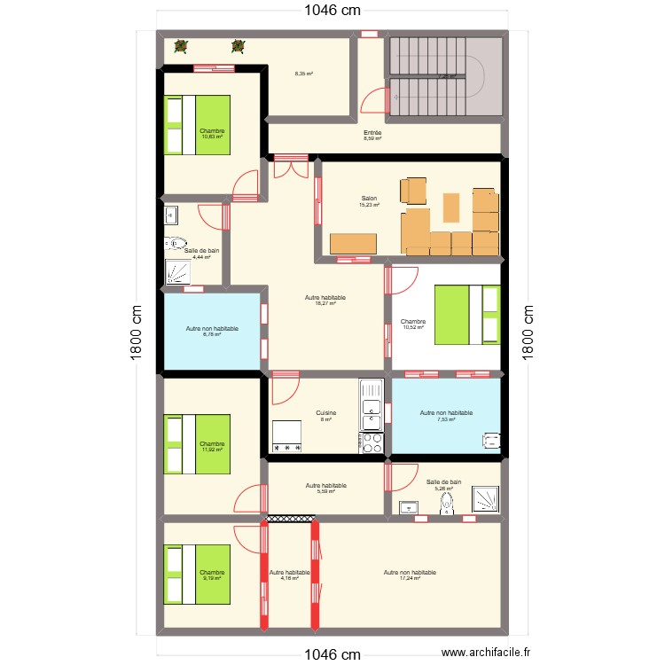 MOMAR ETAGE . Plan de 17 pièces et 159 m2