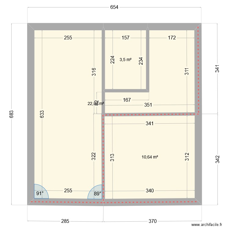 massat. Plan de 3 pièces et 37 m2