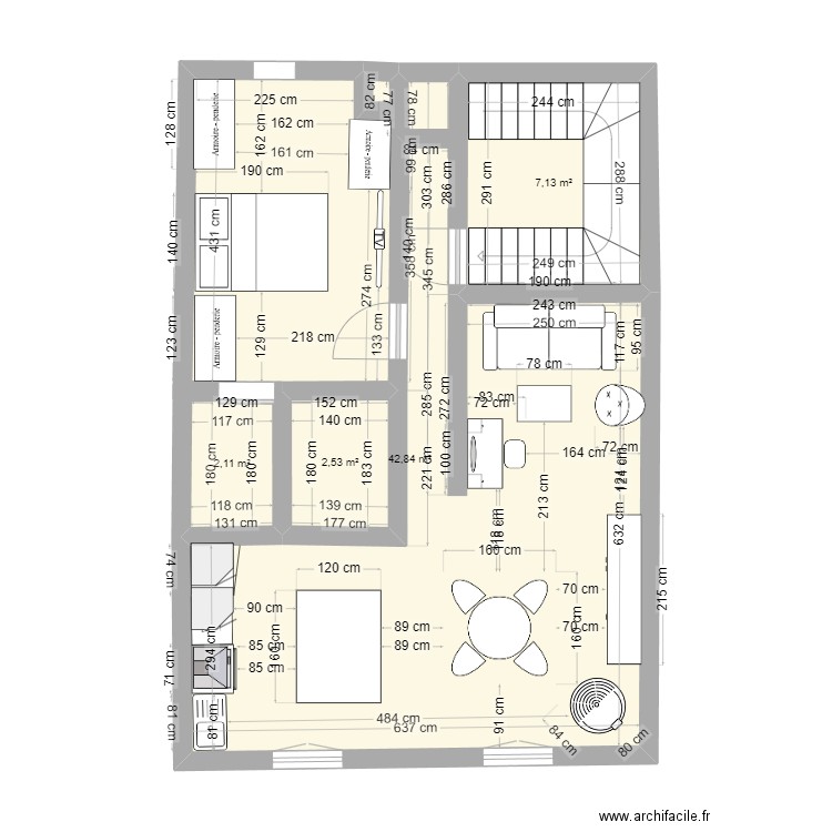 maison hauteville avec ameublement . Plan de 4 pièces et 55 m2