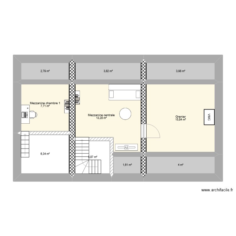 Idée Grenier aménagé Parette. Plan de 10 pièces et 63 m2