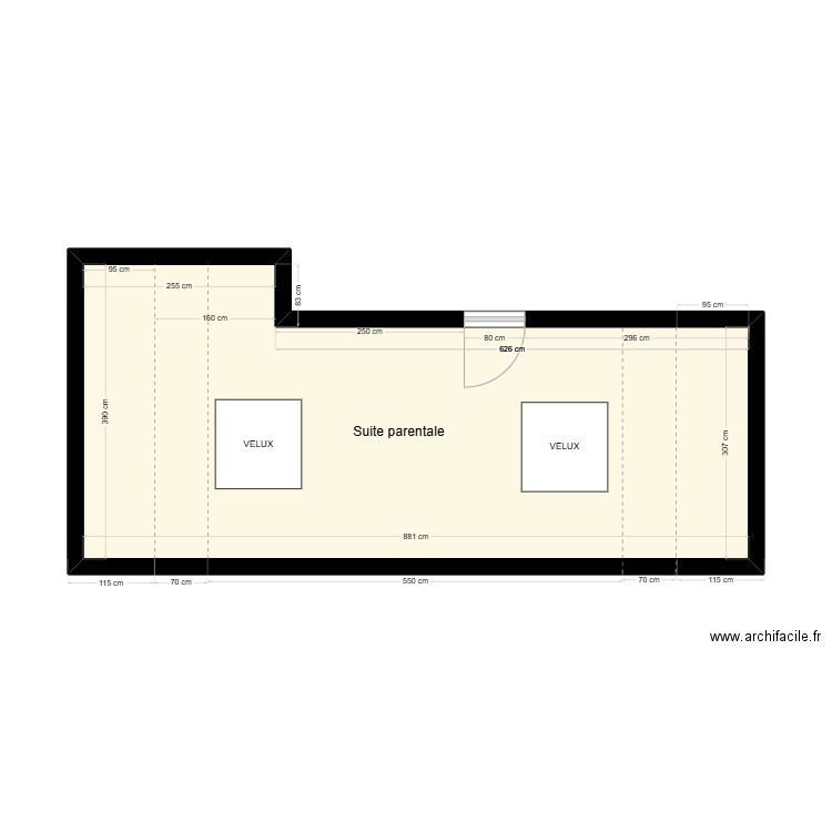 suite parentale. Plan de 1 pièce et 29 m2