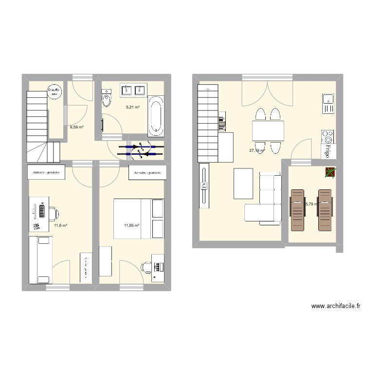 appart1. Plan de 6 pièces et 71 m2