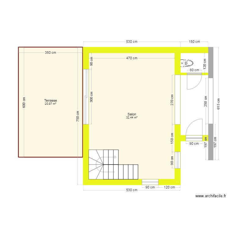 Pan 3 Vue  REZ + terrasse 16.01.25 Branchon. Plan de 2 pièces et 53 m2