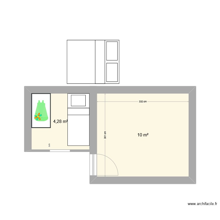 chambre_sup. Plan de 2 pièces et 14 m2