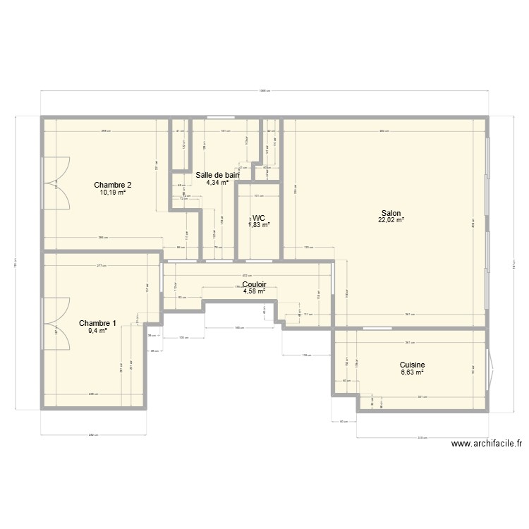 Peinture Labet. Plan de 9 pièces et 60 m2