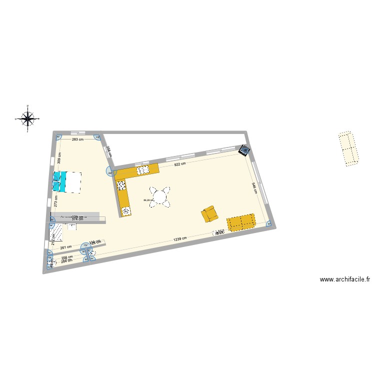 Bruno Annexe. Plan de 2 pièces et 89 m2