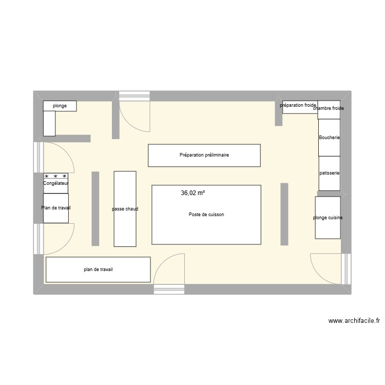 auberge. Plan de 1 pièce et 36 m2