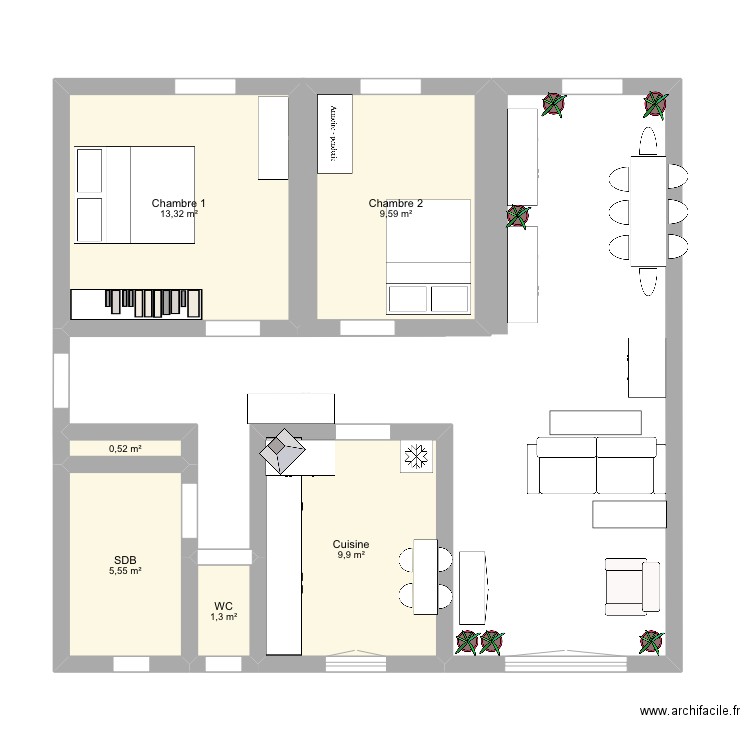 VertGalant16. Plan de 6 pièces et 40 m2