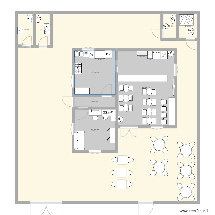 cafe. Plan de 9 pièces et 256 m2