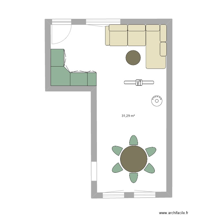 Salon 2. Plan de 1 pièce et 31 m2