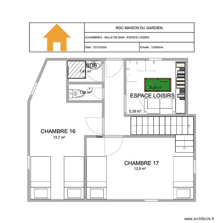 RDC MAISON DE GARDIEN. Plan de 6 pièces et 41 m2