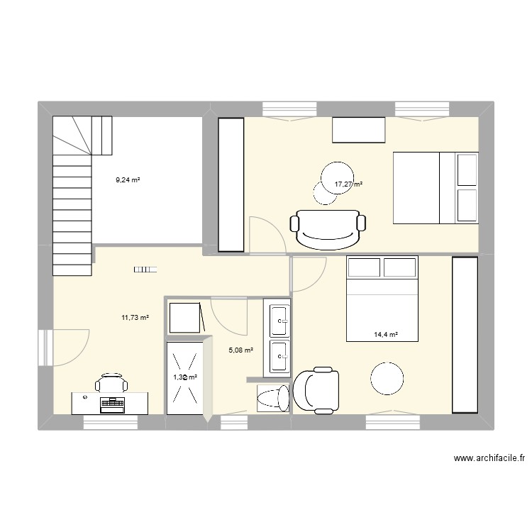 Laréal - Etage 1. Plan de 6 pièces et 59 m2