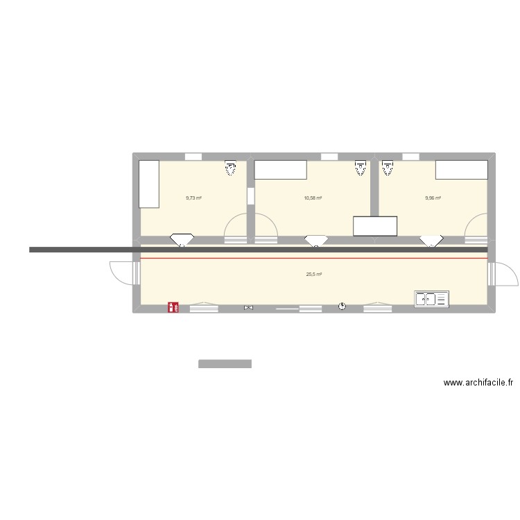 Batiment jaguar . Plan de 4 pièces et 56 m2