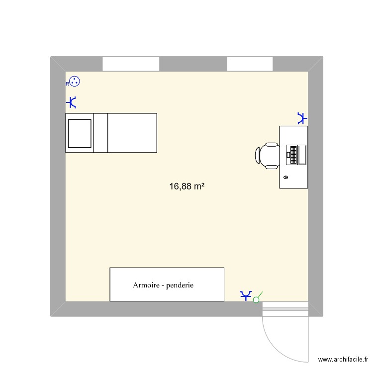 Chambre 1 (au nord). Plan de 1 pièce et 17 m2